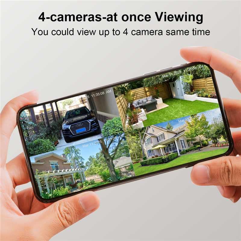 LETSCEE Dual Lens Security Cameras Wireless Outdoor，Solar Cameras for Home Security，Motion Detection,Night Vision,No Month Fee,IP65 Water Proof - color: 4 PACK