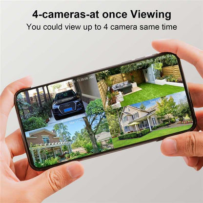 LETSCEE Dual Lens Security Cameras Wireless Outdoor，Solar Cameras for Home Security，Motion Detection,Night Vision,No Month Fee,IP65 Water Proof - color: 4 PACK