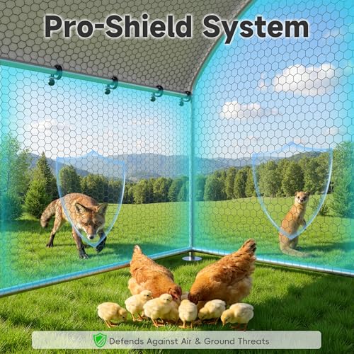 Large Metal Chicken Coop with Roosting Perch Walk-in Poultry Cage Chicken Run Duck House Chicken Pen Dome Shaped Coop with Waterproof Cover for Outdoor Backyard Farm Use(10' L x 19.7' W x 6.4' H) - size: 236.4"L x 120.0"W x 76.8"H