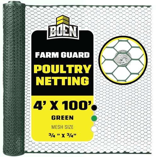 Boen - Plastic Hex Chicken Wire Mesh Temporary Fence Roll (4' x 100' - Green) - Plastic Fence Poultry Netting for Temporary or Semi Permanent Enclosures, Deer Netting Fence, Construction Fencing - color: Green, size: 4' x 100'