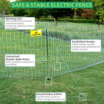 Poultry Netting Electric Fence, Portable Livestock Nets Mesh for Chickens, Ducks, Geese, Turkey, Electric Fencing for Backyards, Homesteaders, Farms, Ranches (Bright Blue, 47.5" x 164' L H Poultry)