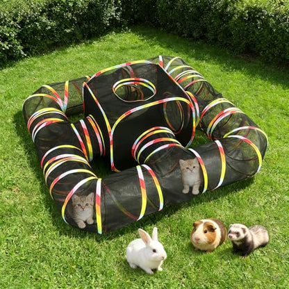 CypherX Outdoor Rainbow Cat Enclosure, 5 in 1 Portable Cat Tents for Outside Cage Free Outside Pet Enclosure Cat Tunnel Outdoor Playground for Indoor Cats and Small Animals - size: 5 in 1 Haven(11.8"W)