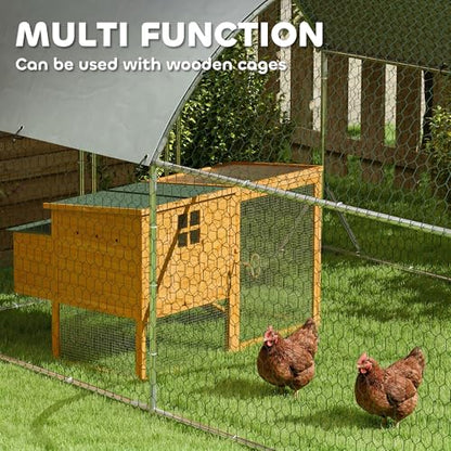 PawHut 9.2' x 31.2' x 6.5' Large Chicken Coop Metal Chicken Run w/Waterproof and Anti-UV Cover, 2 Lockable Doors, Dome Shaped Walk in Hen House for 30-40 Hens, Ducks, Poultry, Outdoor Yard Farm Use - size: 374.0"L x 110.2"W x 77.6"H