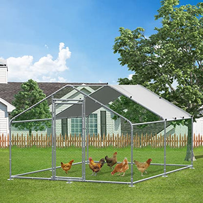 MEETWARM Large Metal Chicken Coop Run, Walk-in Enclosure Poultry Hen Run House, Spire Shaped Chicken Pen with Waterproof & Anti-UV Cover for Outdoor Farm Use(9.8' L x 13.12' W x 6.56' H) - color: 9.8' L x 13.12' W x 6.56' H