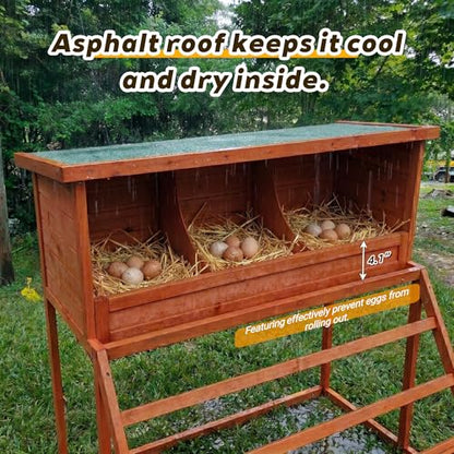 3-in-1 Nesting Boxes for Chickens with Perch and Swing, Wooden Chicken Nesting Box for Poultry, 3 Compartments Laying Eggs Nest Box for Chickens, Hens, Ducks and Poultry，Natural Brown - color: Green+Natural Brown