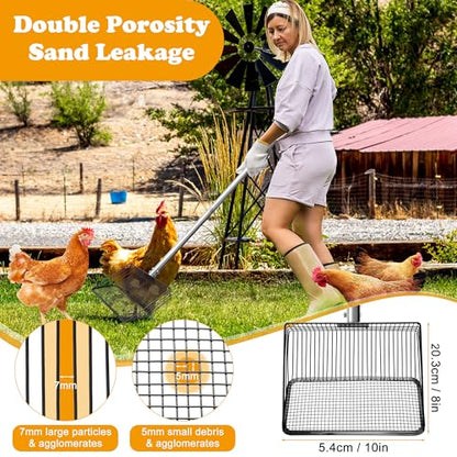 10inch Chicken Poop Scooper, Dual-Specification Pore Chicken Coop Cleaning Tools Come with Gloves Coop Scoop 4 Sections Extended with 22 to 62" Stainless Steel Adjustable Handle