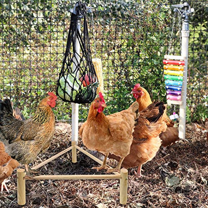 9 Pack Chicken Toys for Coop Accessories, Chicken Enrichment Toys with 2 Swing, 1 Wood Stand, 1 Xylophone, 1 Mirror, 2 Vegetable Net Bag, 2 Vegetable Fruits Hanging Fork