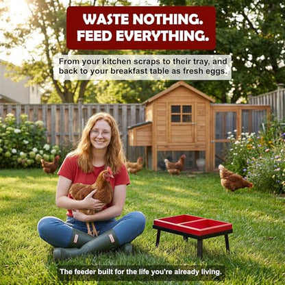Kitchen Scrap Feeder for Chickens – Large Capacity Metal Stand with Dual Removable Wooden Trays | Chicken Veggie & Leftover Supplement Feeder, Flock Enrichment Chicken Coop Accessories Stuff Supplies