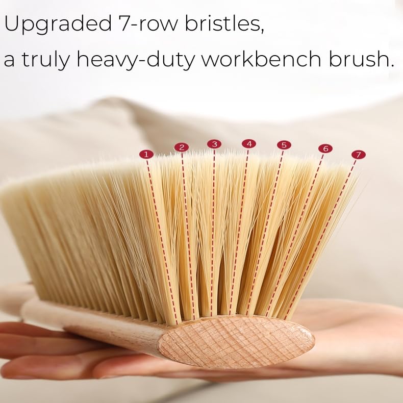 Foxtail (Fox Tail) Bench Brush for Construction Cleanup and Tile Finishing - Heavy-Duty Wooden Handle, Wide Sweep, Hang Loop, 14-Inch, Also for Woodworking and Retail Counters