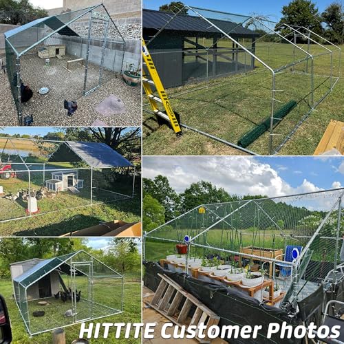 HITTITE Large Metal Chicken Coop with Run, 9.84 x 6.4 x 6.23 ft Walk in Poultry Cage Chicken Run Pen, Dome Roof Outdoor Chicken Runs for Yard with Waterproof & Anti-UV Cover - size: 76.8"L x 118.0"W x 74.7"H