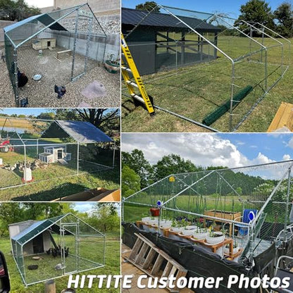 HITTITE Large Metal Chicken Coop with Run, 12.8 x 9.84 x 6.56 ft Walk in Poultry Cage Chicken Run Pen, Outdoor Chicken Runs for Yard with Waterproof & Anti-UV Cover - size: 153.6"L x 118.0"W x 79.2"H