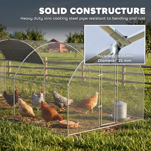 PawHut 9.2' x 18.7' x 6.5' Large Chicken Coop Metal Chicken Run with 210D Waterproof and Anti-UV Cover, Dome Shaped Walk in Fence Cage Hen House for Outdoor and Yard Farm Use, 1" Tube Diameter - size: 110.2"L x 224.4"W x 77.6"H