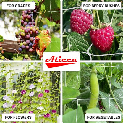 ATICCA Trellis Netting 6.5 x 350 ft Heavy Duty Polyester Plant Support Netting White - 6 Inch Garden Rope Trellis on Roll - Mesh Twine for Growing Vine Climbing Plants, Flowers, Peas, and Tomatoes. - size: 6.5x350ft Polyester Trellis Netting