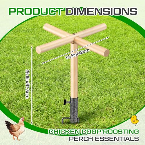 Colingmill Chicken Perch Toy for Coop 16.54 x 17.72 Inch Wooden Chicken Perch Stand with Metal Ground Plug Chicken Coop Accessories Outdoor Poultry Playground Toys or Poultry Rooster Large Bird Parrot