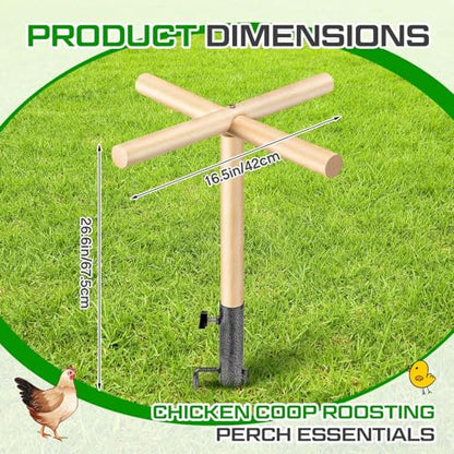 Colingmill Chicken Perch Toy for Coop 16.54 x 17.72 Inch Wooden Chicken Perch Stand with Metal Ground Plug Chicken Coop Accessories Outdoor Poultry Playground Toys or Poultry Rooster Large Bird Parrot