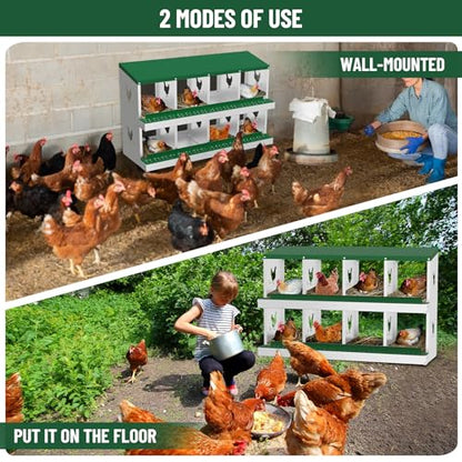 Chicken Nesting Box,8 Holes Galvanized Steel Metal Chicken Laying Box with Automatic Roll-Away Egg Collection System & Removable Tray,Wall Mount Nesting Boxes - color: Green, size: 8 Holes