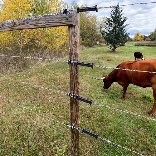 6 Pcs Plastic Electric Fence Gate Handle Insulators with Spring, Outdoor Black Stainless Steel Plastic Fence Gate Handle, Gate Connector, Electric Fence Wire Handle