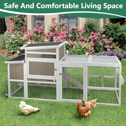 157" L Large Chicken Coop with Run, Mobile Chicken House with Wheels, Nesting Boxes, UV-Resistant Roof, Indoor Outdoor Rabbit Hutch Poultry Hen Cage for 4-6 Chickens with Removable Tray and Ramp - color: Grey-Double