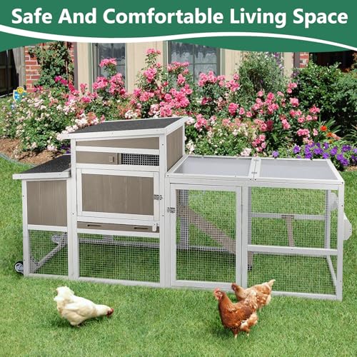 79"L Large Chicken Coop with Run, Mobile Hen Chicken House with Wheels, Nesting Boxes, UV-Resistant Roof, Indoor Outdoor Rabbit Hutch Poultry Cage for Chickens Duck Bunny with Removable Tray and Ramp - color: 79"L Grey