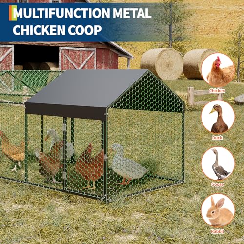 Metal Chicken Coop with Cover, Metal Chicken Run with 3 Doors, Chicken Runs for Yard, Poultry Cage for Rabbit Duck Goose, Black, 120" x40" x40" - color: black