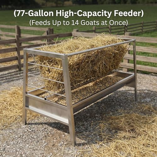 77 Gallon Pasture Feeder, Galvanized Steel, 60-Inch Length x 33.4" Height Hay Rack with 2 in 1 Hay Feeder, Easy to Assemble and Carry, Feeding Goats, Sheep and Ponies for Farms, Sheep Sheds, Pigsties