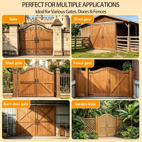 Heavy Duty Gate Hardware Kit for Wood Fence Black Fence Gate Hardware with 2 T-Strap Gate Hinges Sliding Gate Latch 2 Gate Handles Outdoor Gate Hinges and Latch Set for Yard Shed Barn 14 inch - size: 14inch