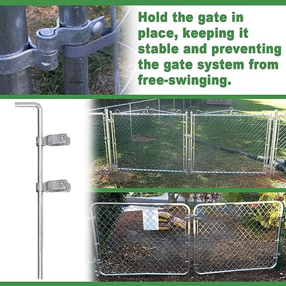 Cane Bolt Gate Drop Rod for Chain Link Fence 1-3/8" x 32" [Pack of 2]Gate Drop Rod Kit for Single or Double Gate,Heavy Duty Galvanized Steel Ground Latch Fence Drop Pin with Extra 4 Gate Frame Hinges - size: 1-3/8" × 32" (2 PACK)