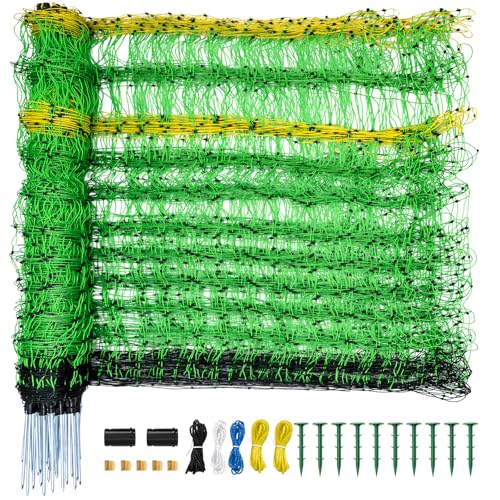 Electric Fence Netting, 42.5" H x 164' L, Portable Livestock Net Fencing with Double-Spike Posts, Movable Mesh for Goats, Sheep, Hogs, Deer & Dogs, Predator Control for Backyard, Farm & Homestead - color: Green, size: 42.5" Hx 164'L-Livestock