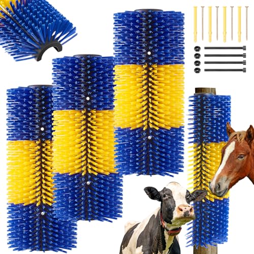3 Pack Livestock Scratching Brush Itch Relief Horse Scratching Post Self-grooming Goat Scratcher with Durable Screws for Horse Pony Goat Sheep Pig Donkey (Yellow and Blue) - color: Yellow and Blue