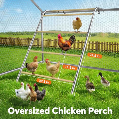 Large Metal Chicken Coop with Weatherproof Canopy for Farm and Backyard Animals Including Chickens, Ducks, and Rabbits (10’ W x 19.7’ L x 6.4’ H, Dome Roof-Roosting Perch)