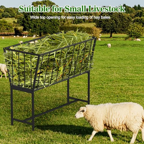 40 Gallon Hay Feeder, 32" Tall Heavy-Duty Metal Hay Rack Indoor Outdoor Use, Freestanding Hay Feeder for Goats Sheep Horses, Black