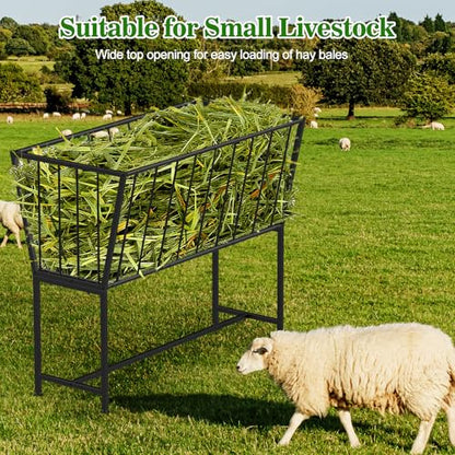 40 Gallon Hay Feeder, 32" Tall Heavy-Duty Metal Hay Rack Indoor Outdoor Use, Freestanding Hay Feeder for Goats Sheep Horses, Black