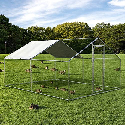 ORANLAND Large Metal Chicken Coop, 9.9x9.9x6.6ft Walk-in Chicken Runs with Cover, Spire Roof Chicken Pen with Security Lock, Outdoor Duck Rabbit Cage Poultry Pen for Backyard, Farm, Yard - size: 118.2"L x 118.2"W x 76.8"H
