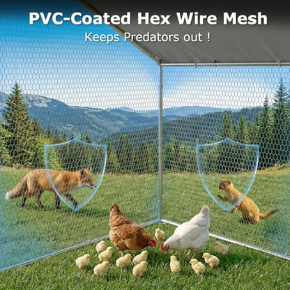 BOSSIN Bold Chicken Coop Run Large Metal Chicken Pen Outdoor, Poultry Cage Spire Shape, Heavy Duty Walkin for Yard with Waterproof and Anti-UV Cover,for Duck Rabbits Habitat