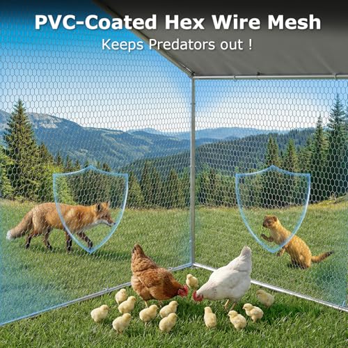 BOSSIN Large Metal Chicken Coop with Waterproof Cover, Poultry Cage Spire Shaped Coop, Walk-in and Heavy Duty Design, Chicken Run Duck House Resistant to Wind, rain, and UV Cover for Farm Yard Use - size: 236.2"L x 118.1"W x 76.8"H