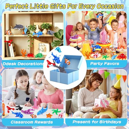 ywevyezc 25 Pcs 3D Printed Ocean Animals Set, Flexible Articulated Mini Sea Animal Figurines Fidget Toy Desk Pets, Ideal for Party Favors Birthday Gifts Office Desktop Home Decor - style: 25Pcs-3D Ocean Animals