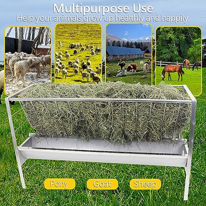 Stainless Steel Pasture Feeder, 5-Feet, 77 Gallon Capacity Livestock Feeder with Deeper Feeding Pan, Easy to Assemble and Carry, Feeding Goats, Sheep and Ponies, for Farms, Sheep Sheds