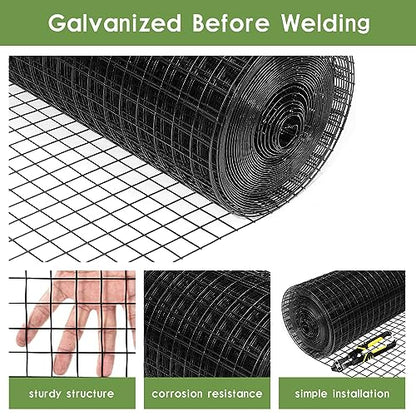 Tongmo 24" x 100' Black Hardware Cloth, 1inch Mesh Chicken Wire Fence, 19 Gauge Vinyl Coated Wire and Welded Wire Roll,Garden Fence, Poultry Netting for Rabbit/Duck/Chicken Coop
