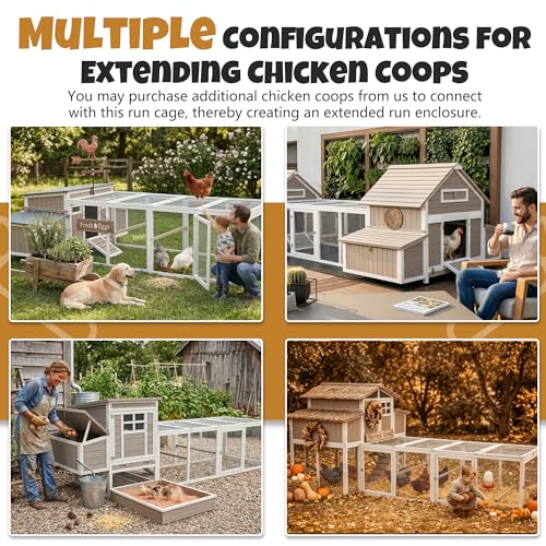 Expandable Chicken Run with Roosting Bars & Swing – Metal Wire Enrichment Poultry Enclosure, Secure Lockable Door, Connectable Design for Coop Expansion – Backyard Habitat for Chickens, Ducks, Rabbits - style: 80.1"L x 27.6"W x 21.5"H