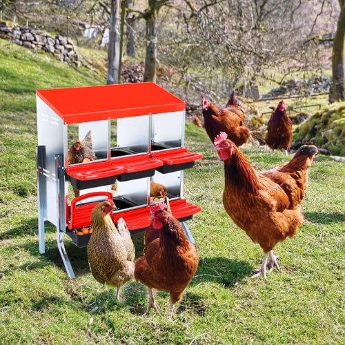 Garvee Chicken Nesting Box, Chicken Laying Box with Egg Collection, Roll Away Nesting Boxes, Metal Egg Laying Boxes for Chickens Coop, Duck Coops and Hens - color: red, size: 6 Compartment