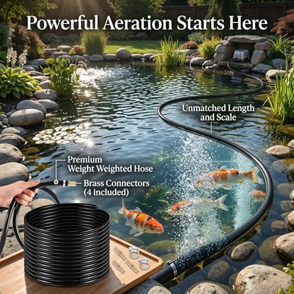 All-Weather 328ft Weighted Pond Tubing, 45 lbs Heavy Duty Self Sinking Pond Hose with 8 Clamps, Anti-Kink Flexible Pond Aerator Tubing for Aquaculture and Water Recirculation - size: 3/8" id - 328ft