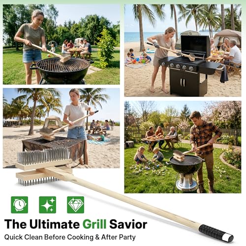 1PCS 51" Stainless Steel Grill Brush for Outdoor Grill Cleaning Brush with Long Handle, BBQ Grill Brush Detachable Double Ended Wire Bristle Brush Grill with Fixing Bolts & Wrench - color: 47in 1pcs