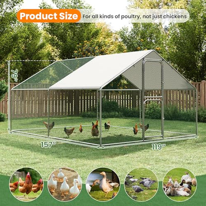 Chicken Coop Walk-in Chicken Runs for Yard with Waterproof Cover for 10/20 Chickens Large Metal Chickens Pen with Security Lock Poultry Cage