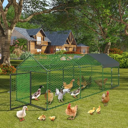Metal Chicken Coop with Cover, Metal Chicken Run with 3 Doors, Chicken Runs for Yard, Poultry Cage for Rabbit Duck Goose, Black, 120" x40" x40" - color: black