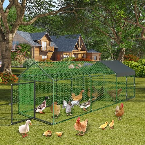Large Metal Chicken Coop with Run,120x40x40 Inch Walk in Chicken Runs for Outdoor Backyard, Heavy Duty Poultry Pen with Security Lock & Anti-UV Cover