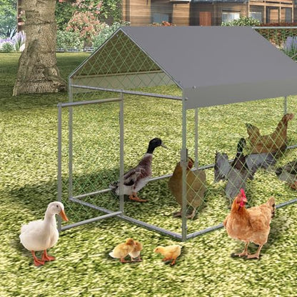 Large Chicken Coop, 120" x 40"x 40" Metal Chicken Run for Yard, Outdoor Chicken Pen with Waterproof and Anti-UV Cover for Backyard Farm Chicken Rabbit Duck, Silver - color: Silver