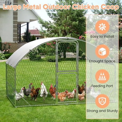 Large Metal Chicken Coop, Walk-in Chicken Run Pen with Waterproof Anti-UV Cover, Heavy Duty Poultry Cage for Chicken, Duck, Rabbit, Outdoor Backyard Farm Use - size: 118.1"L x 78.7"W x 78.7"H