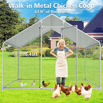 HITTITE Large Metal Chicken Coop with Run, 9.84 x 6.4 x 6.56 ft Walk in Poultry Cage Chicken Run Pen, Outdoor Chicken Runs for Yard with Waterproof & Anti-UV Cover - size: 118.0"L x 76.8"W x 78.7"H