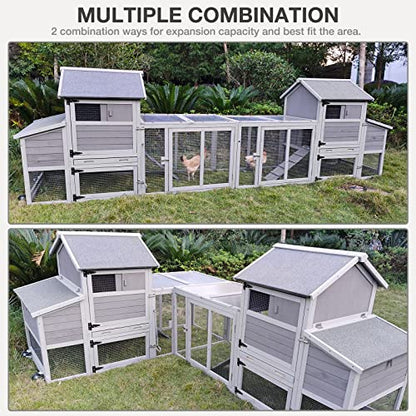 Large Chicken Coop Expandable Chicken House for Outdoor with Wheels, Nest Box, Leakproof Pull-on Tray and UV-Resistant Roof Panel - color: Grey (AIR27)