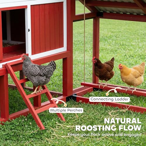 PawHut 187.3" Large Chicken Coop, Walk-in Wooden Hen House, Outdoor Poultry Cage w/Shovel, Run, Waterproof Roof, Nesting Box, Perches, Chicken House for 10-15 Hens, Rabbits, Ducks, for Farm Backyard